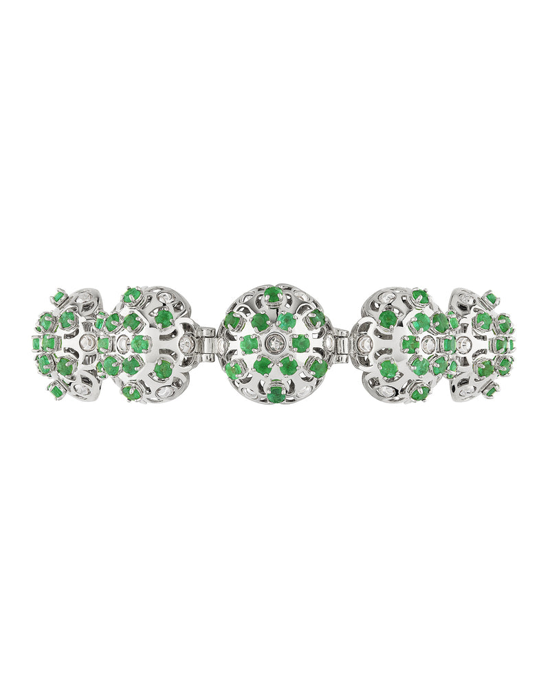 Damascus Bracelet in 18kt White Gold and Emeralds
