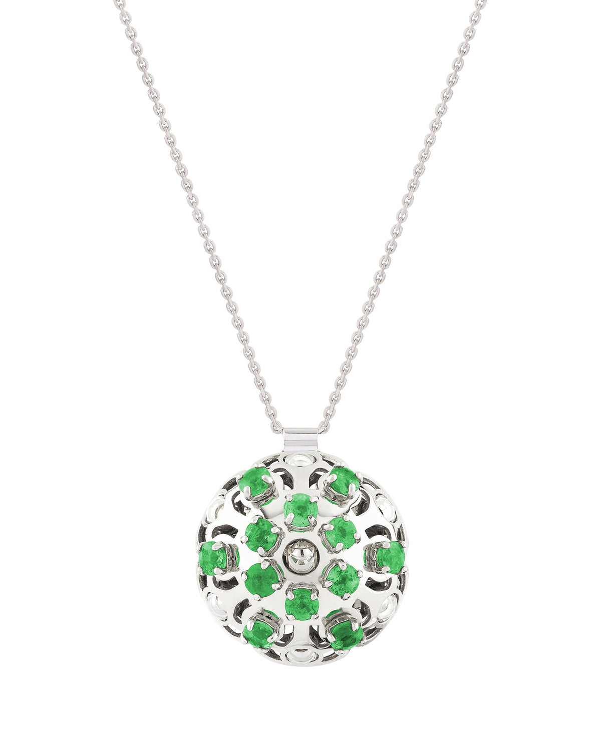 Damasco Small Necklace in 18kt White Gold and Emeralds