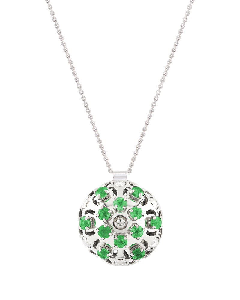 Damascus Small Necklace in 18kt White Gold and Emeralds
