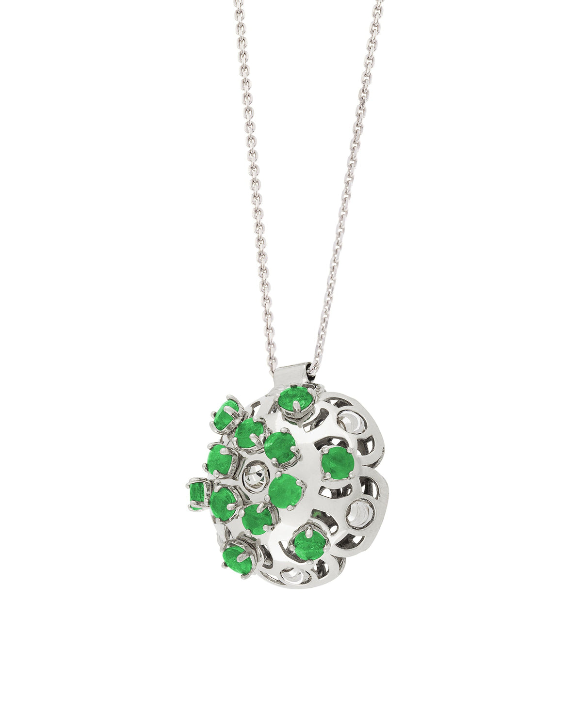 Damasco Small Necklace in 18kt White Gold and Emeralds