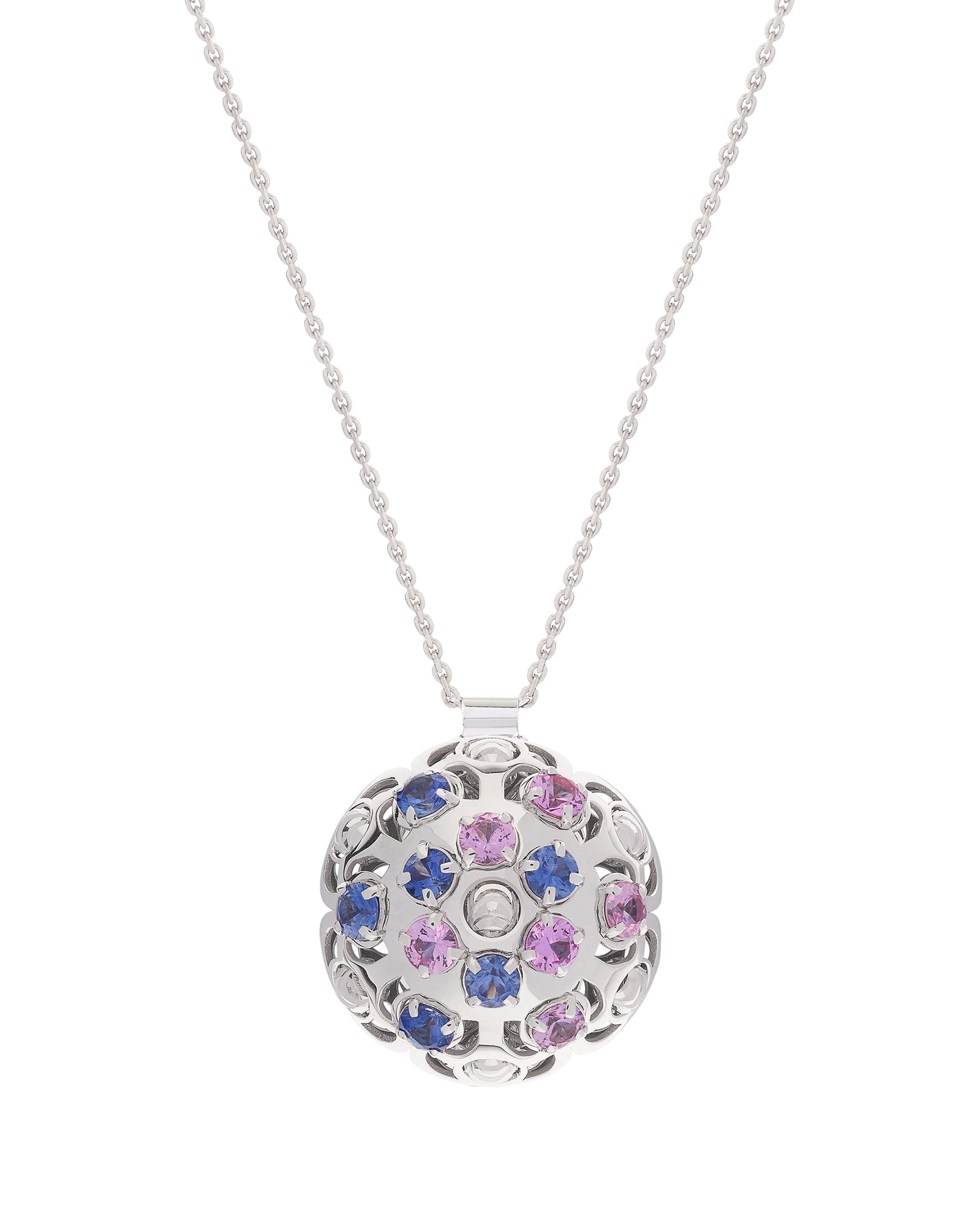 Damascus Small Necklace in 18kt White Gold and Sapphires