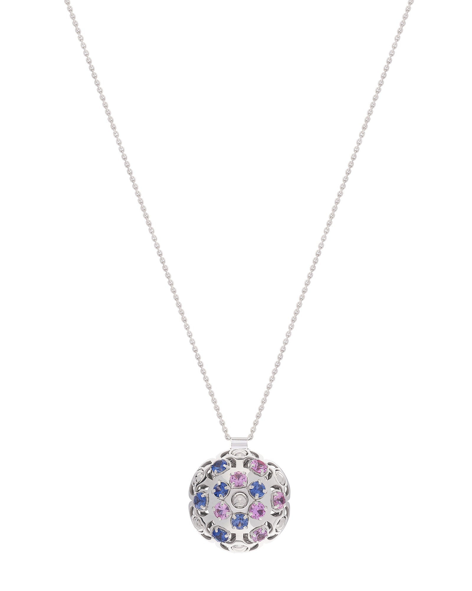 Damascus Small Necklace in 18kt White Gold and Sapphires