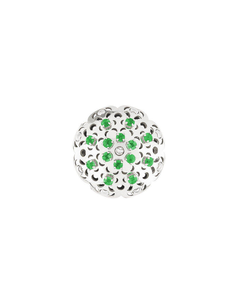Damasco Large Ring in 18kt White Gold and Emeralds