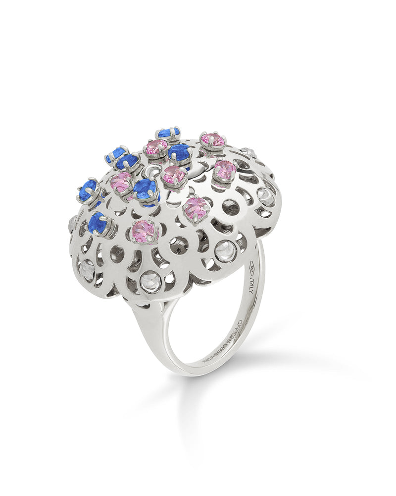 Damasco Large Ring in 18kt White Gold and Sapphires