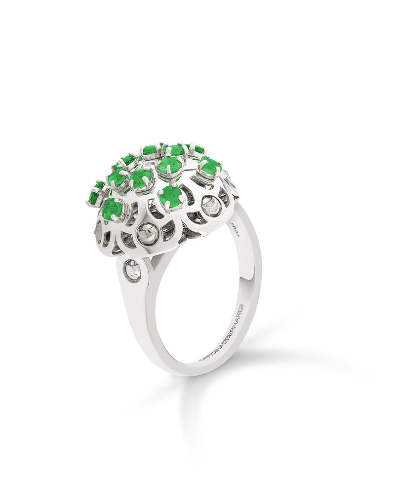 Damasco Small Ring in 18kt White Gold and Emeralds