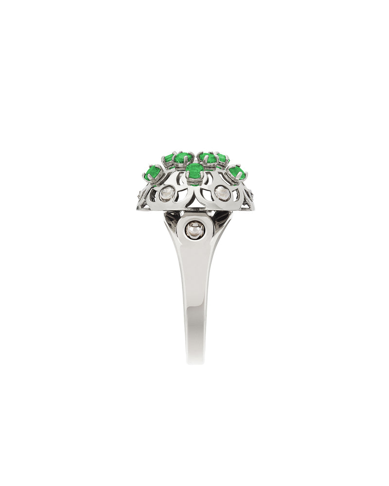 Damasco Small Ring in 18kt White Gold and Emeralds