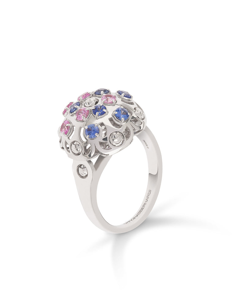 Damasco Small Ring in 18kt White Gold and Sapphires