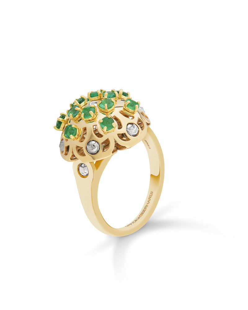 Damascus Small Ring in 18kt Gold and Emeralds
