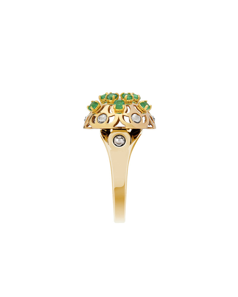 Damascus Small Ring in 18kt Gold and Emeralds