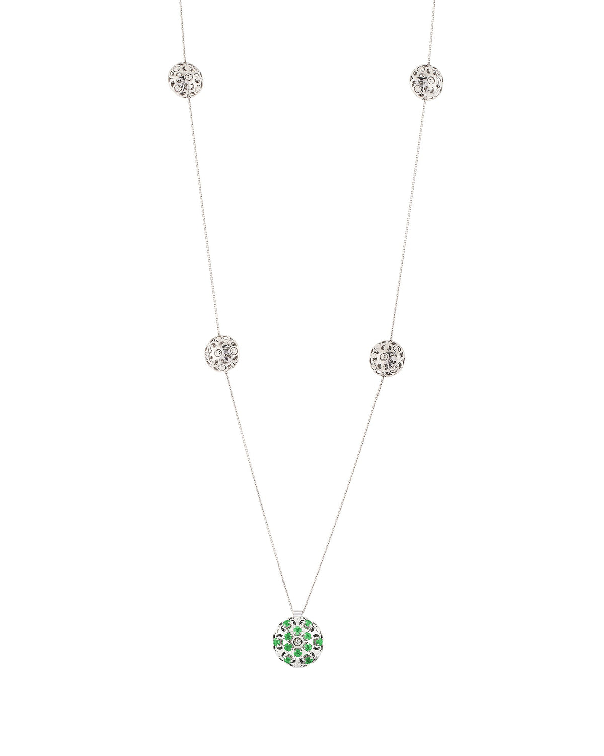 Damasco Station Necklace in 18kt White Gold and Emeralds