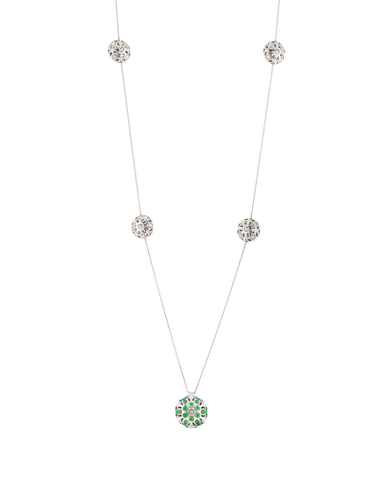 Damascus Station Necklace in 18kt White Gold and Emeralds