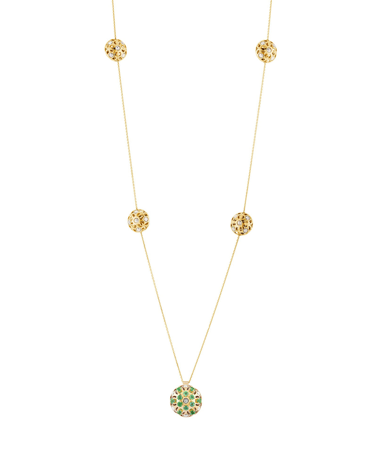 Damasco Station Necklace in 18kt Gold and Emeralds