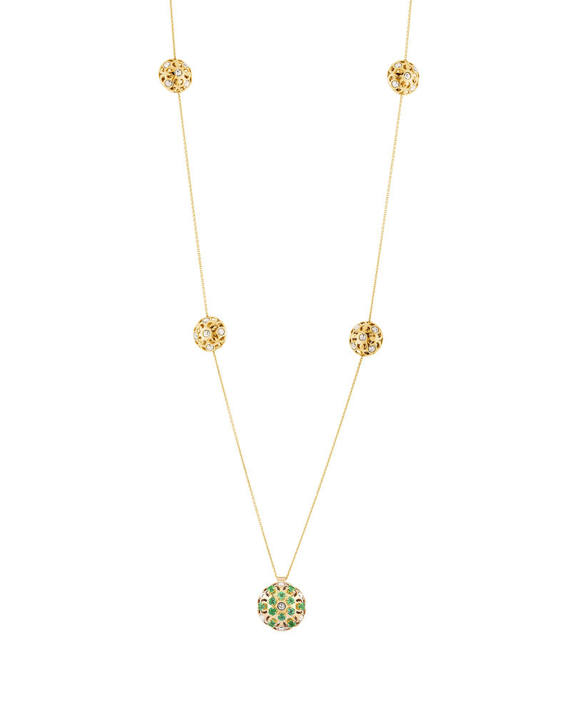 Damascus Station Necklace in 18kt Gold and Emeralds