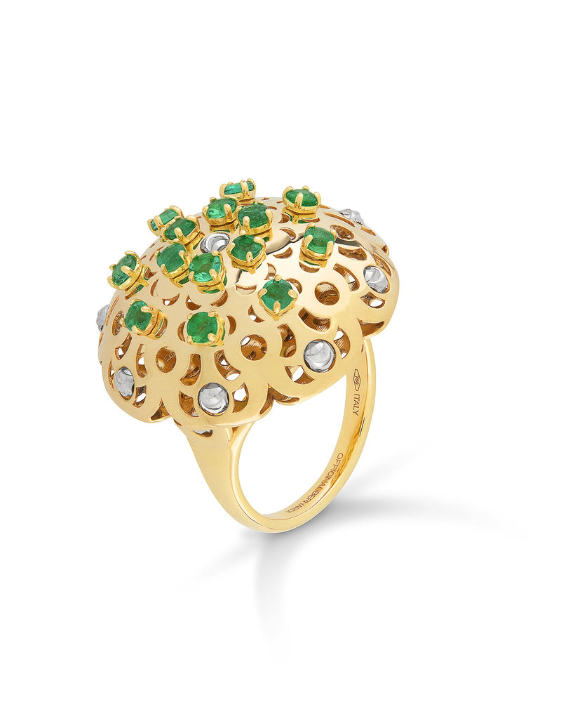 Damasco Large Ring in 18kt Gold and Emeralds