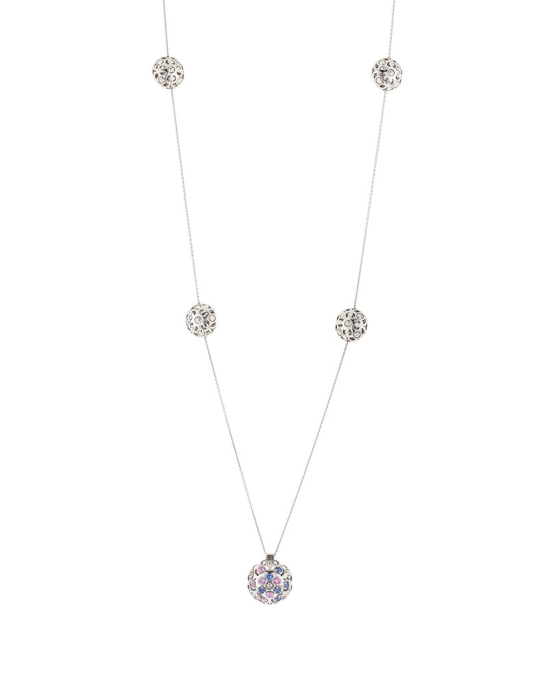 Damascus Station Necklace in 18kt White Gold and Sapphires