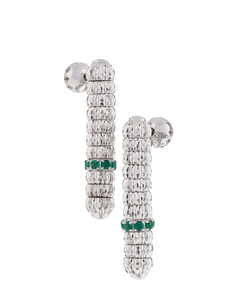 Enigma Drop Earrings in 18kt White Gold and Emeralds