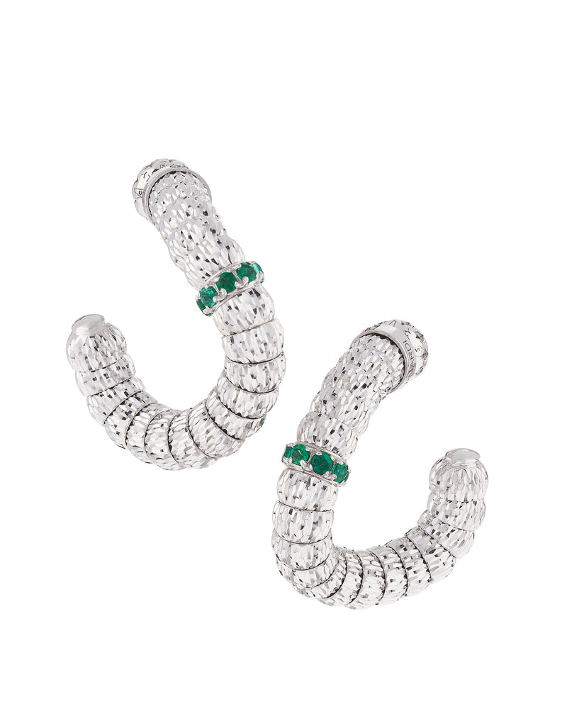 Enigma Hoop Earrings in 18kt White Gold and Emeralds