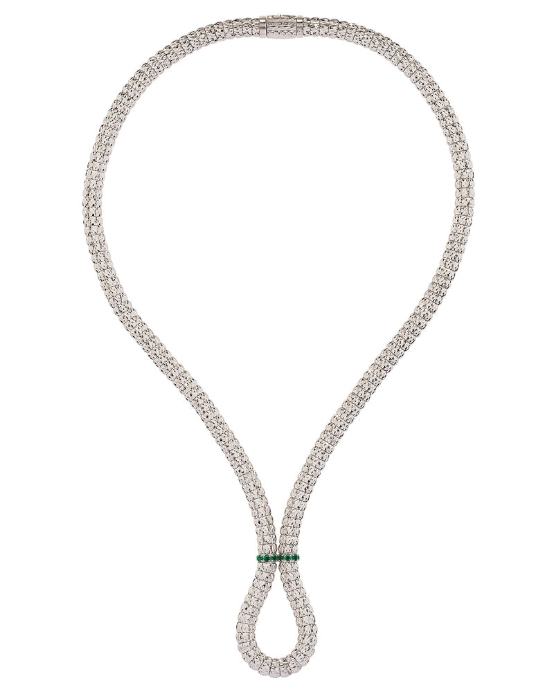 Enigma X Necklace in 18kt White Gold and Emeralds