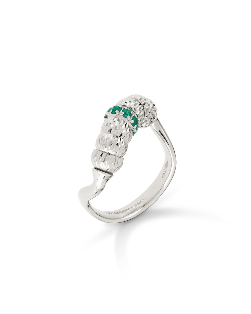 Enigma Ring in 18kt White Gold and Emeralds