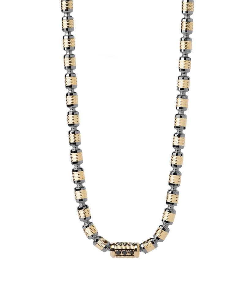 Lumen AC Necklace in 18kt Gold and Gun Metal with Black Diamonds
