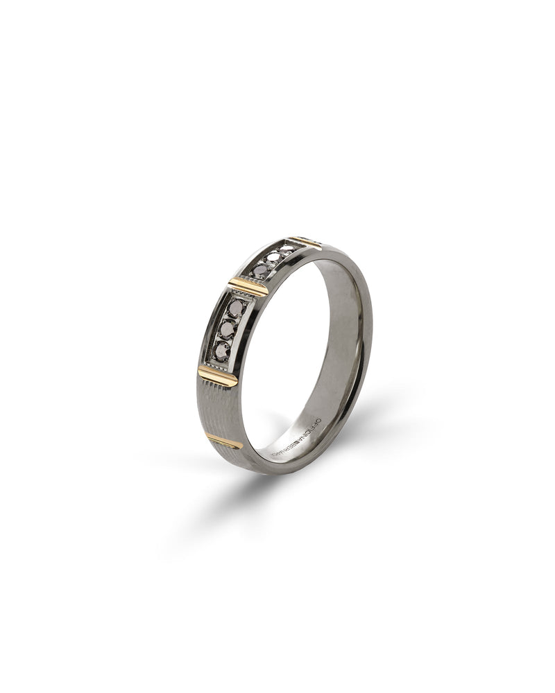 Lumen Ring in 18kt Gold and Gun Metal with Black Diamonds