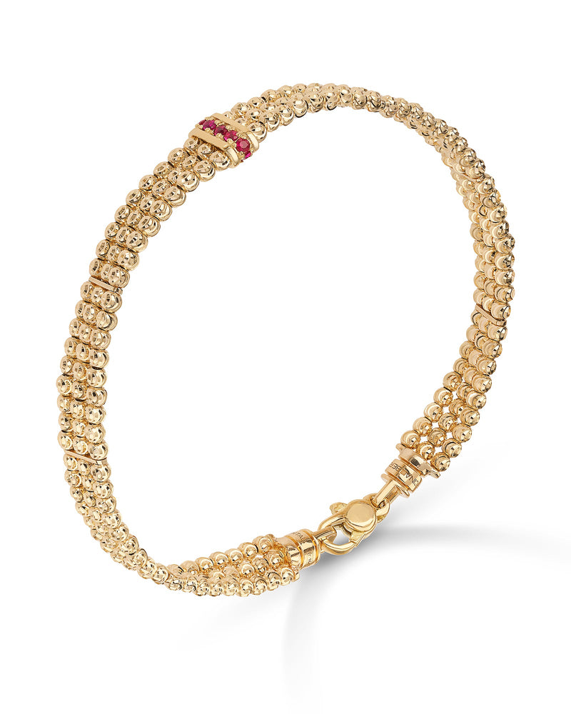 Moon 3 row bracelet in 18kt gold and rubies