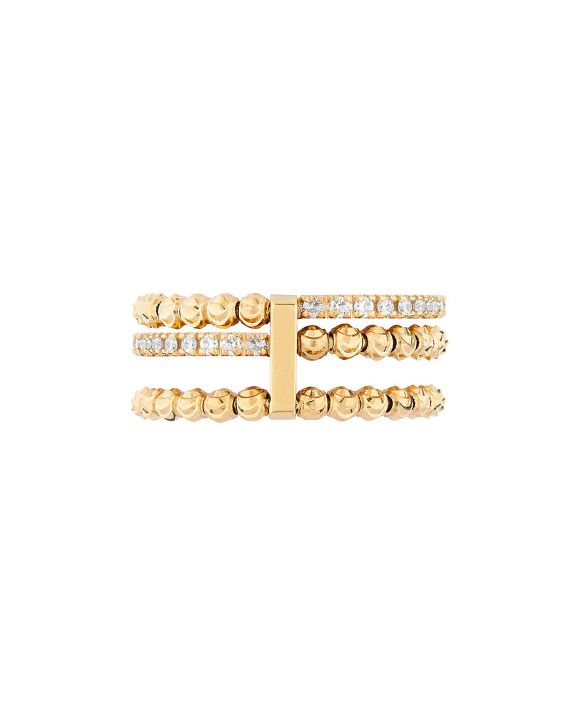 Moon Eden 3 Row Ring in 18kt Gold and Diamonds