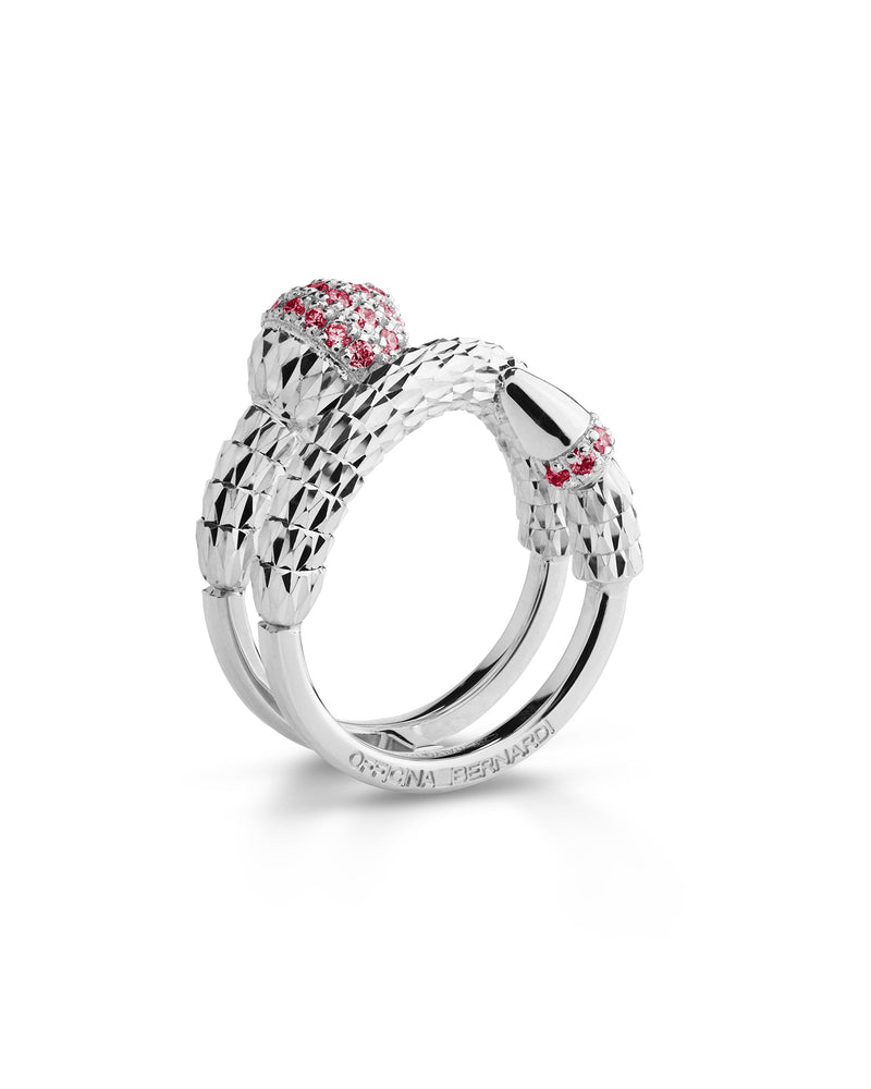 Ophidia 2 row ring in 18kt White Gold and Rubies