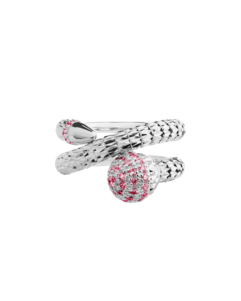 Ophidia 2 row ring in 18kt White Gold and Rubies