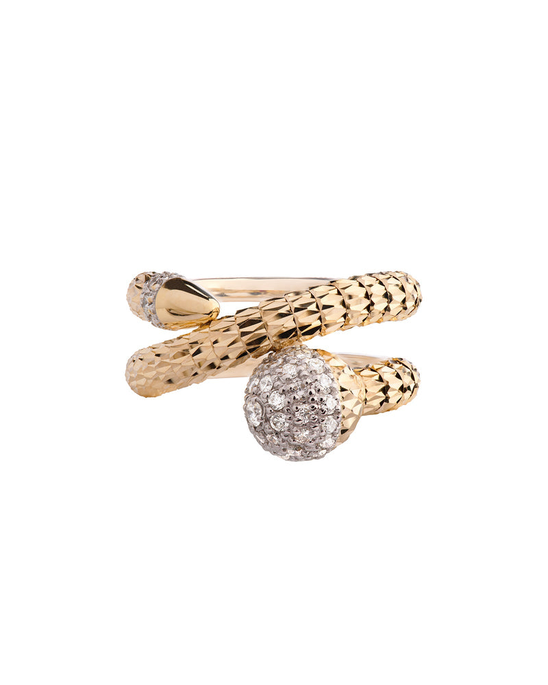 Ophidia 2 row ring in 18kt gold and diamonds