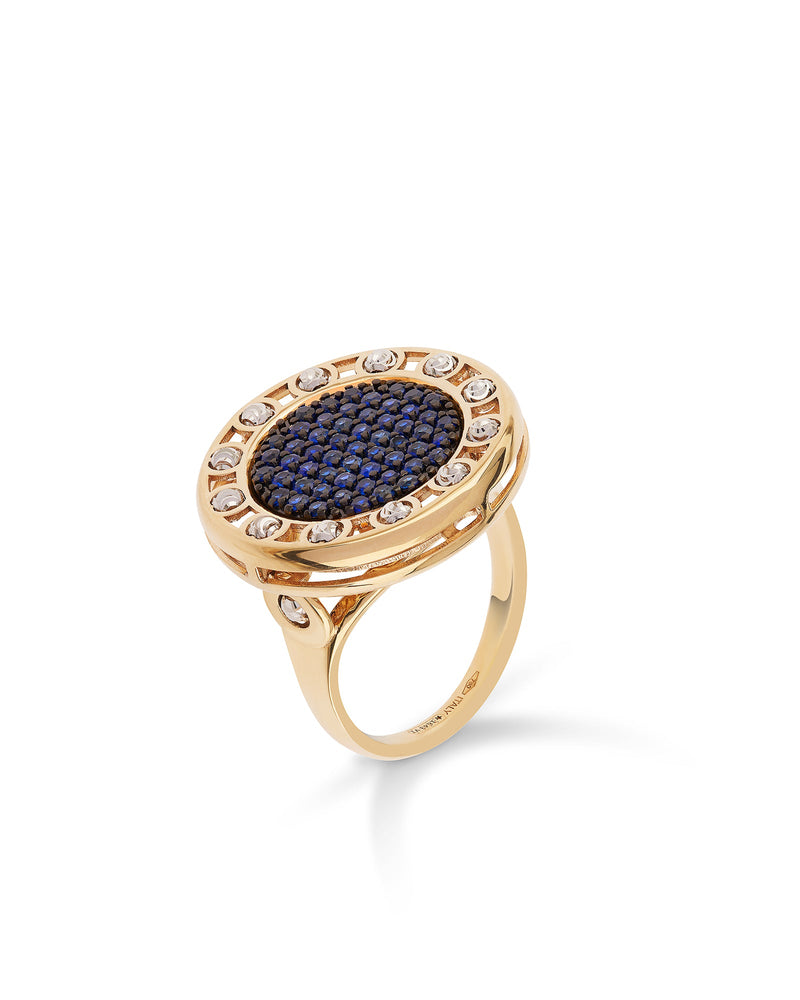 Senzatempo Large Ring in 18kt Gold and Sapphires